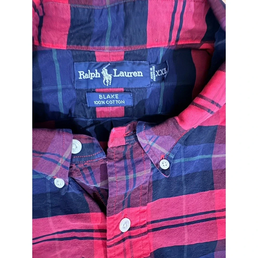 Ralph Lauren Blake Shirt Mens XXL Red‎ Plaid Button Down Long Sleeve Bear 90s